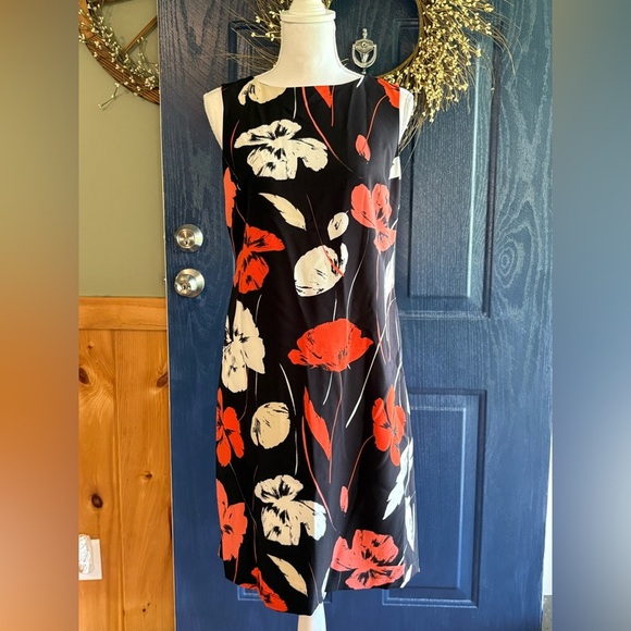 Kasper Tropical Print Sleveless Crepe Sheath Dress - Picture 1 of 14